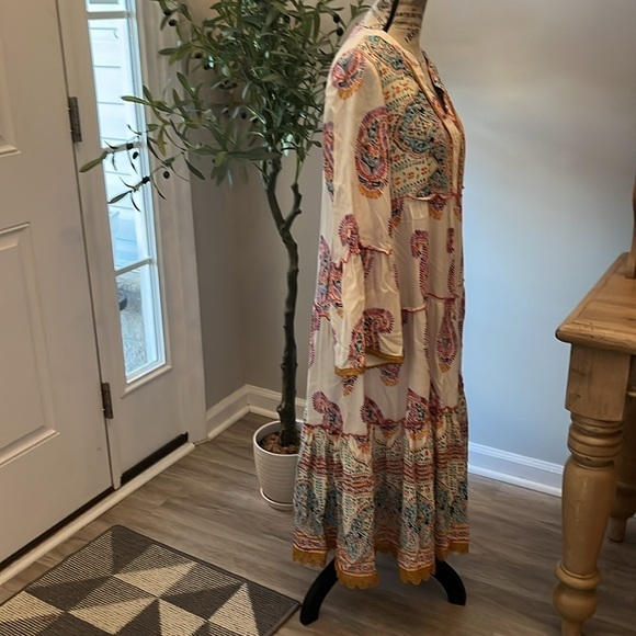 Naudic Paisley Boho Dress Romantic Embroidered Trim Bell Sleeves Size Medium - Picture 6 of 12